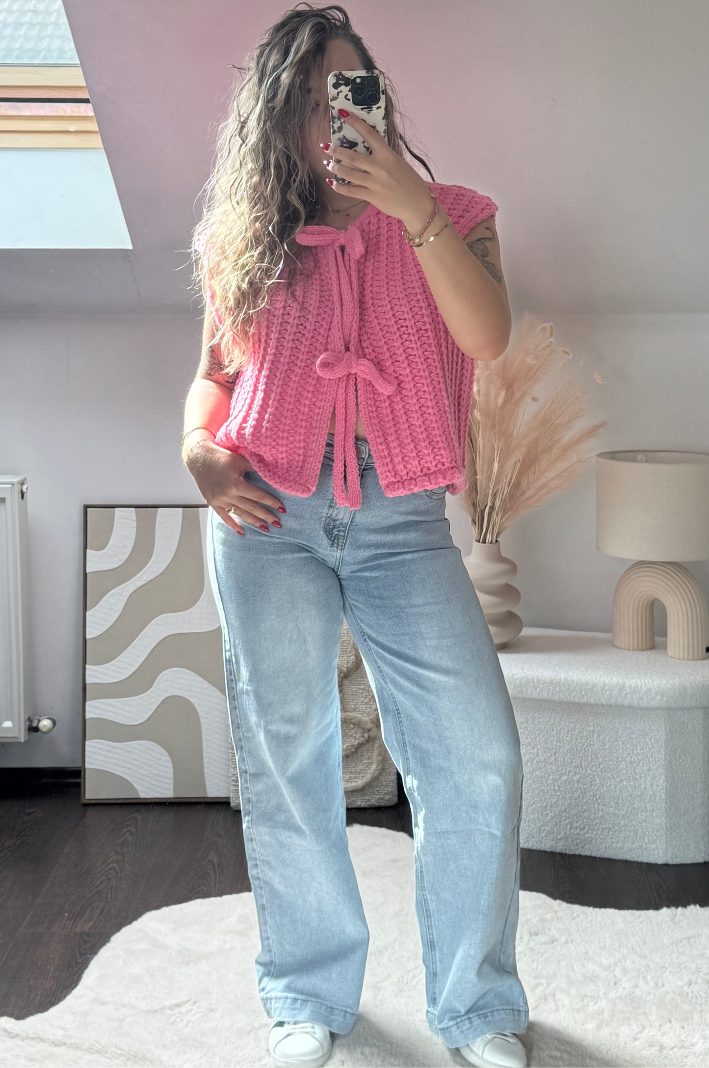 PULL COLINE SANS MANCHES ROSE