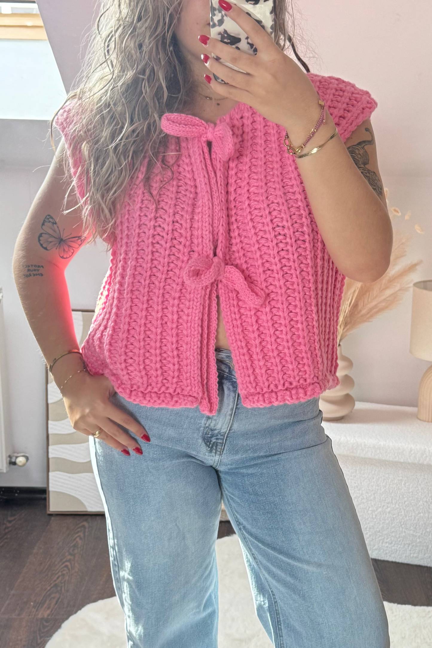 PULL COLINE SANS MANCHES ROSE